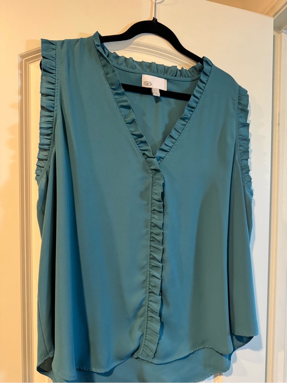 Nordstrom Teal Ruffle-Trim V-Neck Sleeveless Top